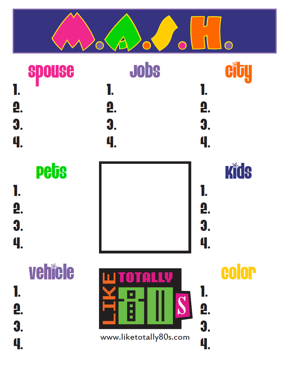 Mash Game 90 S Theme Party Digital Download 2 Versions