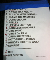 Duran Duran set list (photo credit: John Montgomery)