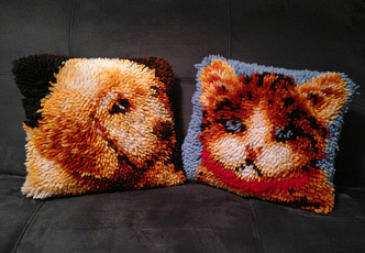 Latch Hook Pillows: Dog & Cat (photo credit: bryanews)