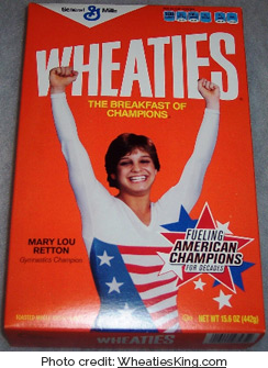 Mary Lou Retton on a box of Wheaties (photo credit: WheatiesKing.com)