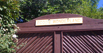 "Boogie Wonderland" sign on Nick Richard's gate.