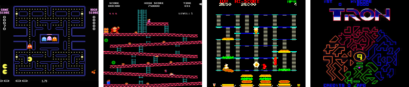 Pac Man, Donkey Kong, Burgertime & Tron