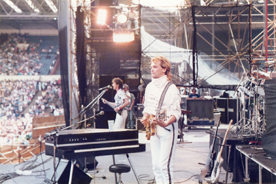 Wang Chung performing at Wembley Stadium in London, England