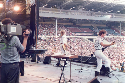 Wang Chung performing at Wembley Stadium in London, England