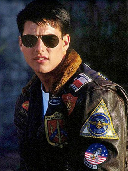 Tom Cruise wearing a bomber jacket in Top Gun