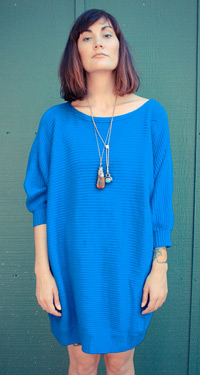 Blue ribbed batwing sweater dress (photo credit: blackflamingovintageVintage)