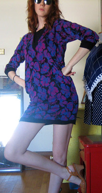 Cobalt blue & magenta flowered sweater dress (photo credit: Chloeegray)