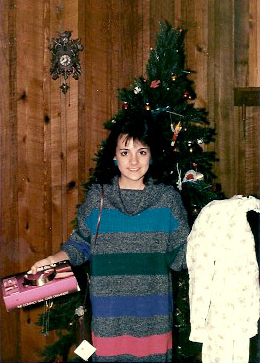 Julie in her coveted sweater dress she got for Christmas in 1985