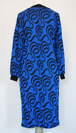 Sweater dress with royal blue and black swirl pattern (photo credit: Waistland)