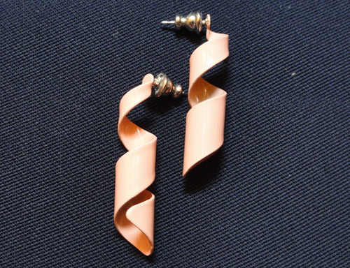 80s Earrings: Peach colored and corkscrew shaped.