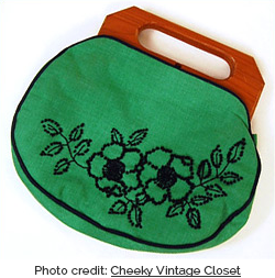 Green bermuda bag with navy embroidered flowers (Photo credit: Cheeky Vintage Closet)