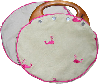 Gray bermuda bag with pink whales (Photo credit: All About You Design)