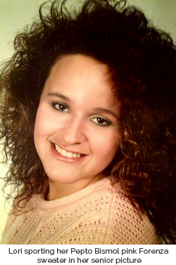 Lori's senior picture in which she's wearing her pink Forenza sweater, a Christmas present from 1987