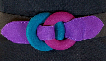 Teal and purple geometric suede elastic belt (photo credit: BowTieVintage)