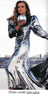 Puffed sleeved metallic silver dress by Prue Acton (photo credit: Iron Lace)