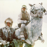 Luke and Hans Solo use Tauntaun to patrol planet Hoth