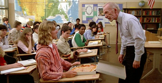 Mr. Hand (Ray Walston) vs. Spicoli and the pizza