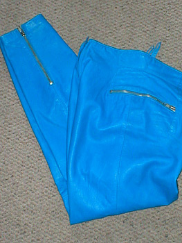 Electric blue leather pants
