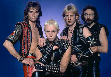 Judas Priest rockin' leather with studs and barbed wire