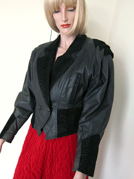 80s leather ladies jacket with origami-inspired shoulders