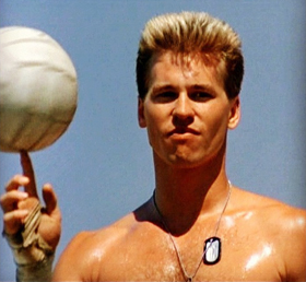 Iceman (Val Kilmer) playing volleyball
