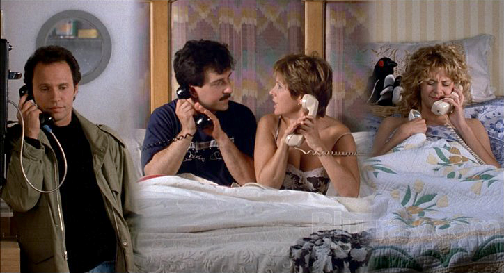 Marie & Jess (Carrie Fisher & Bruno Kirby) on the phone with Harry & Sally