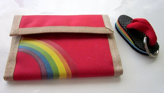 Rainbow velcro wallet and rainbow flip flop keychain