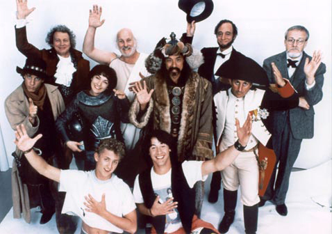 Bill and Ted with the characters they met throughout history
