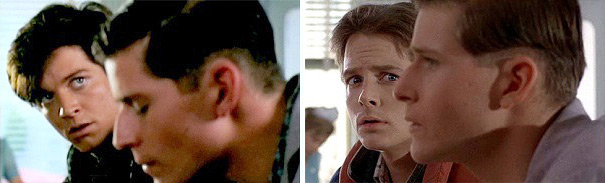 Eric Stoltz and Micheal J. Fox as Marty McFly in Back to the Future