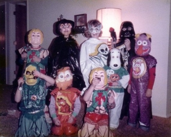 80s Kids in their Halloween platic mask costumes